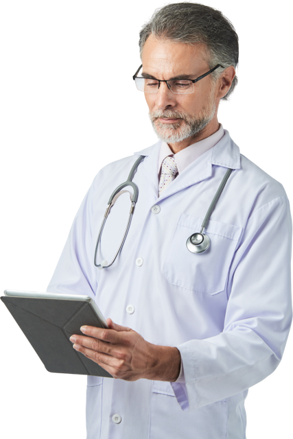 Doctor usando Klendaria en su tablet
